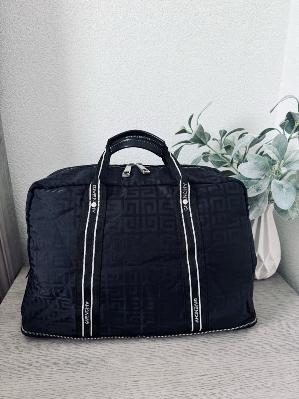 Authentic Givenchy Black Travel Duffel Bag with Logo Straps